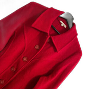 Vintage XL Bold Red 100% Wool Pea Coat Retro 80’s Boho Cottage Indie Vanguard